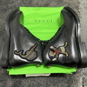 Gucci Disney Fits 11.5 US Mens Black Leather Ankle Boots Donald Duck 459086 1000